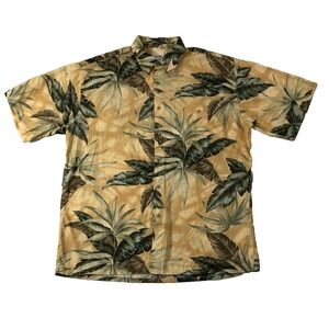 Saddlebred Shirt Men's Large Yellow Tropical Leaves Button Up Hawaiian Beach